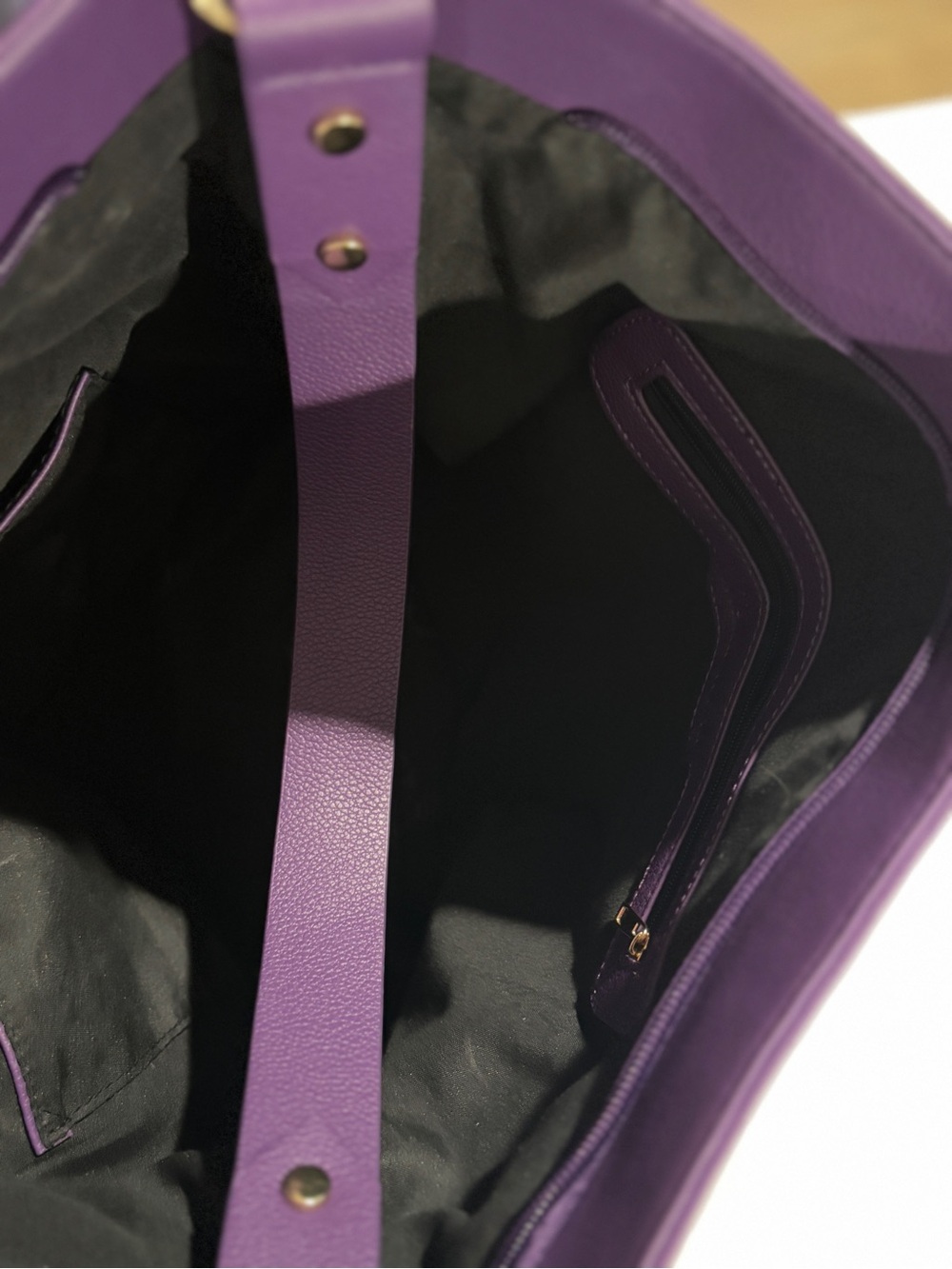 Purple Shoulder Bag with Embossed Floral Side Panels - Picture 4 of 7